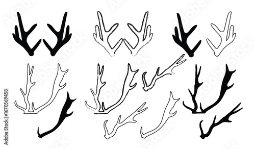 Set of vector deer antlers and horns