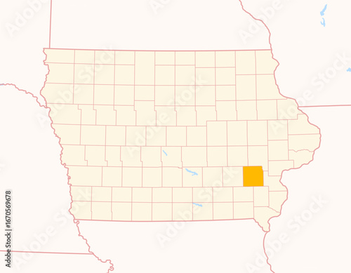 Map of the County Washington (Iowa, US) showing the Federal State with the highlighted County