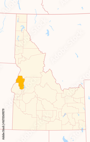 Map of the County Adams (Idaho, US) showing the Federal State with the highlighted County
