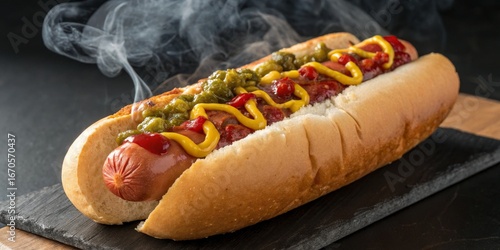 Steaming Hot Dog with Musta...