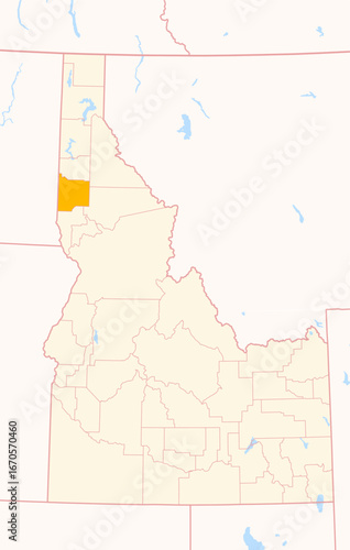 Map of the County Latah (Idaho, US) showing the Federal State with the highlighted County