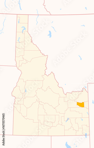 Map of the County Madison (Idaho, US) showing the Federal State with the highlighted County