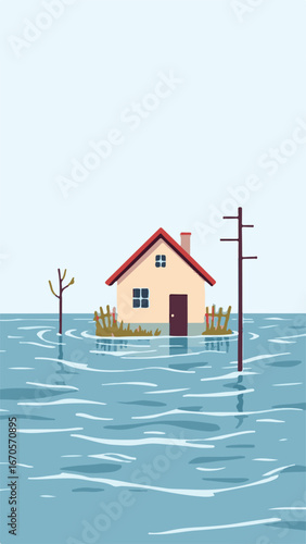 House surrounded by flood water disaster