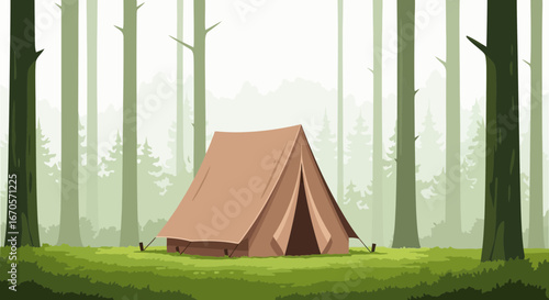 Tent In Forest Glade Tranquil Woodland Scene For Adventure And Travel