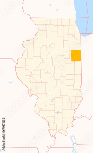 Map of the County Iroquois (Illinois, US) showing the Federal State with the highlighted County