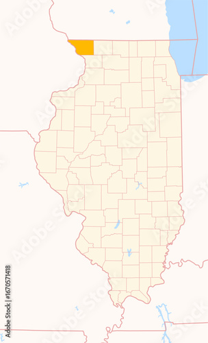 Map of the County Jo Daviess (Illinois, US) showing the Federal State with the highlighted County