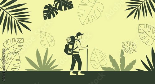 Traveler Silhouette Amidst Tropical Foliage A Journey Through Nature