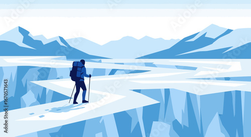 Trekking Adventure On The Frozen Peaks: Exploration In The Winter Landscape