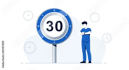 Thirty Minutes Waiting Time With Man Checking the Watch Before Deadline
