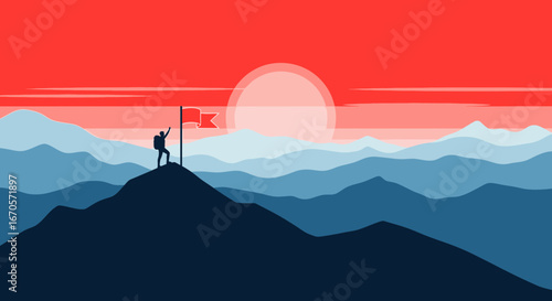 Triumph Over Mountains Achieving Success and Goals Reaching The Summit