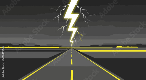 Thunderstorm On The Road Graphic Art Weather Illustration Background Vector