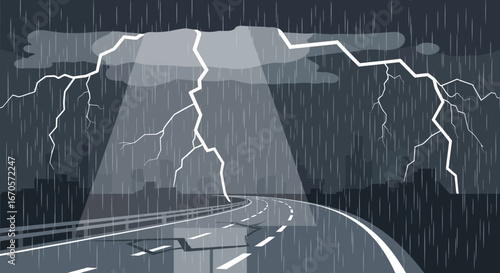 Thunderstorm Over The City Road Illustration Graphic Element Weather Element