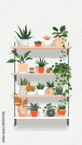 Indoor vertical garden with flowerpots