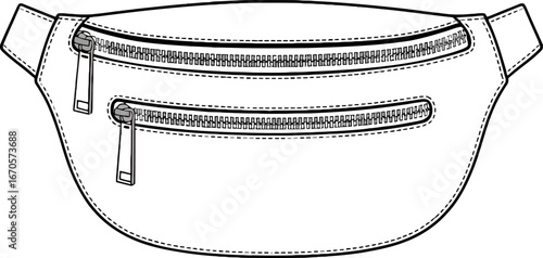 Fashionable white fanny pack with two zippered compartments and pull tabs