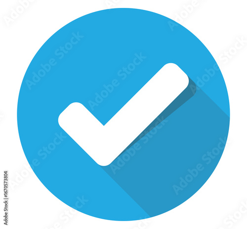 Blue check mark icon PNG with transparent background, flat minimal style approval and verification symbol, long shadow effect design