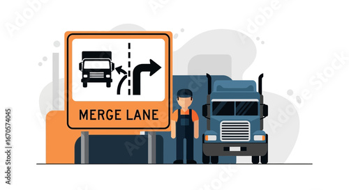 Trucking Industry Safety Practices Road Signage and Driver Illustration