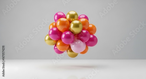 Vibrant orb of shiny balloons floating gracefully against a softly lit background