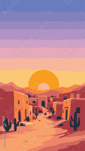 Desert town with clay houses