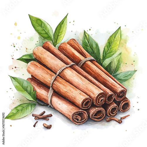 watercolor vector of Cinnamon Sticks, isolated on a white background.