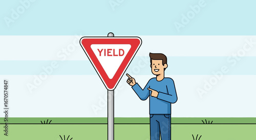 Traffic Safety Man Explaining Road Signage About Safe Driving Rules