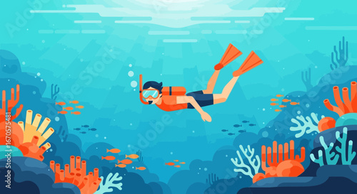 Underwater Adventure Scuba Diver Exploring Coral Reef Colorful Marine Life