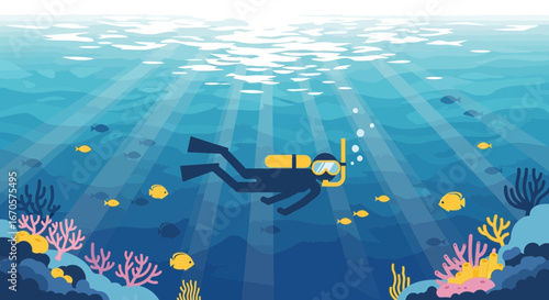 Underwater Adventure Exploring The Depths With Scuba Diver Among Tropical Fish