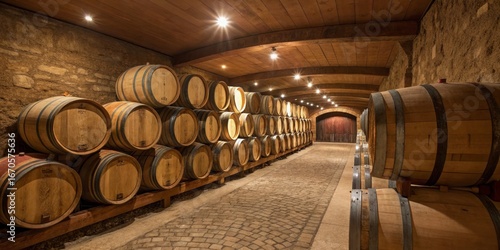 Wine Cellar Rows of Oak Bar...