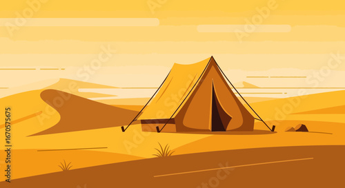 Tranquil Camping Scene: A Serene Tent Amidst the Desert Landscape