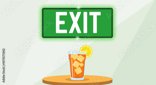 Unexpected Break Enjoy A Refreshing Iced Tea Under The Exit Sign