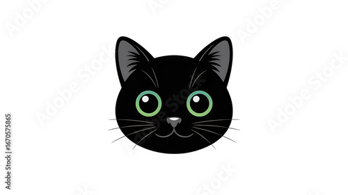 Black Cat Portrait: A sleek, cartoonish black cat with bright green eyes, and a friendly expression. A perfect representation of feline elegance and charm.