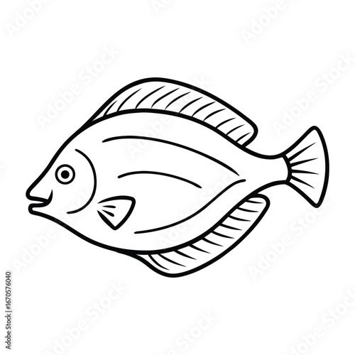 Simple line drawing of a flatfish swimming in profile