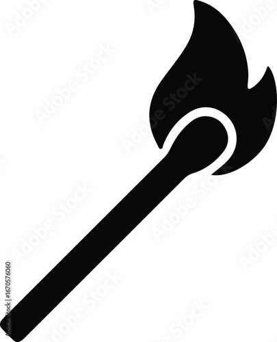 Vector burning matchstick flame ignition simple minimalistic silhouette Illustrator