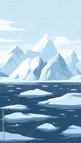 Iceberg floating in cold ocean water