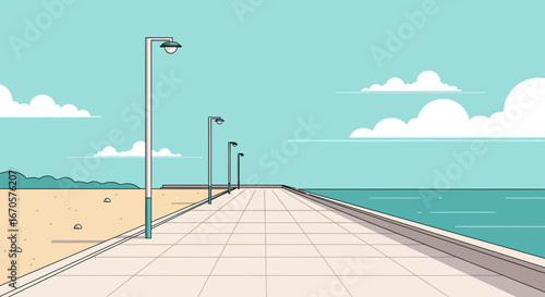 Tranquil Coastline Escape With Pathway Sea And Sky Peaceful Vista Landscape