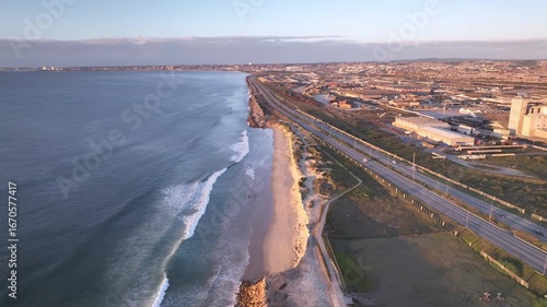 Aerial view of coastal town 