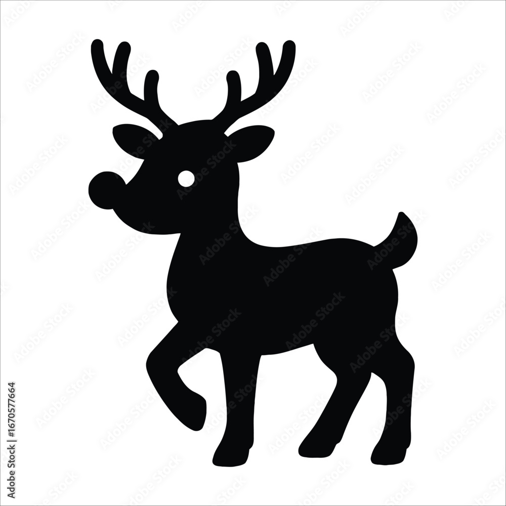 Obraz premium Vector cartoon illustration of a cute wild reindeer with antlers carrying a Christmas tree on its back