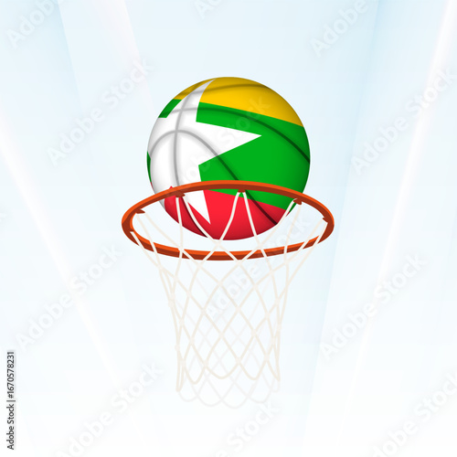 Myanmar Flag Basketball Scoring Through Hoop.