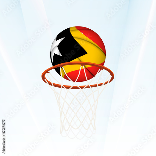 East Timor Flag Basketball Scoring Through Hoop.