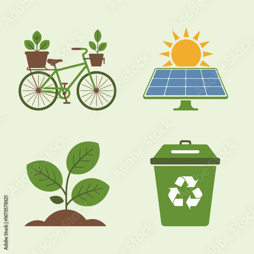 Eco-Friendly Lifestyle Flat Vector Illustrations of Sustainable Living