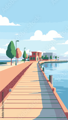 Wooden pier dock sunset view