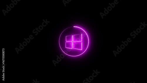 Dark night glowing windows logo with circle in neon light neon sign and neon light concept 4k animation video.
