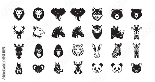 Animal head silhouette icon bundle illustration