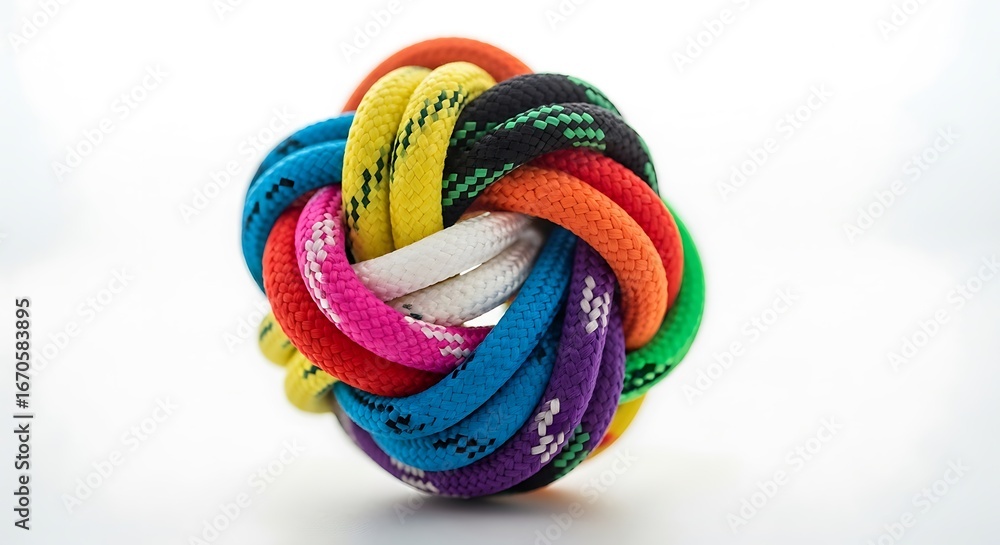 custom made wallpaper toronto digitalA vibrant and intricately knotted rope ball, showcasing a colorful array of interwoven strands, isolated on white background