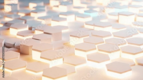 Abstract background of glowing hexagonal cells creating a futuristic and technological pattern.