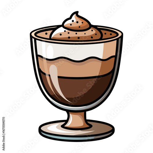 Delicious tiramisu dessert in a glass cup with cocoa dusting vector illustration, perfect Italian sweet treat artwork for food lovers