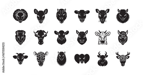 Animal head silhouette icon bundle illustration