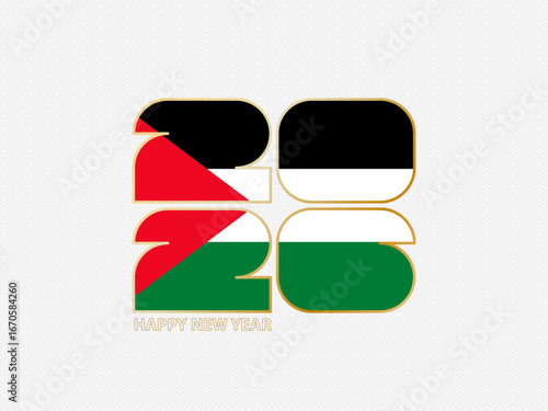 Abstract numbers 2026 with flag of Palestine.