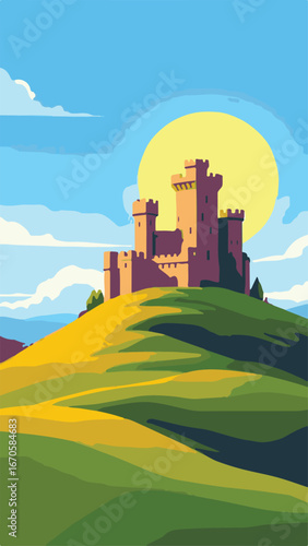 Castle fortress on golden hills