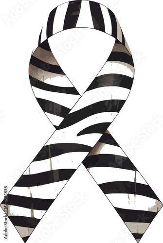 Zebra Striped Awareness Ribbon with Grunge Texture