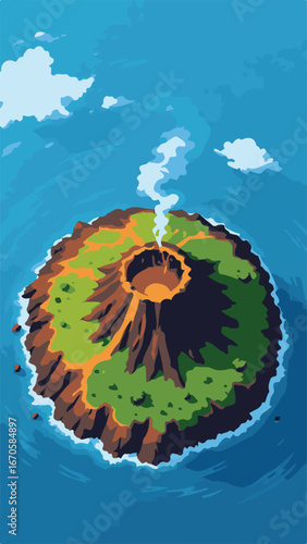 Active Volcano Eruption with Sunset Background